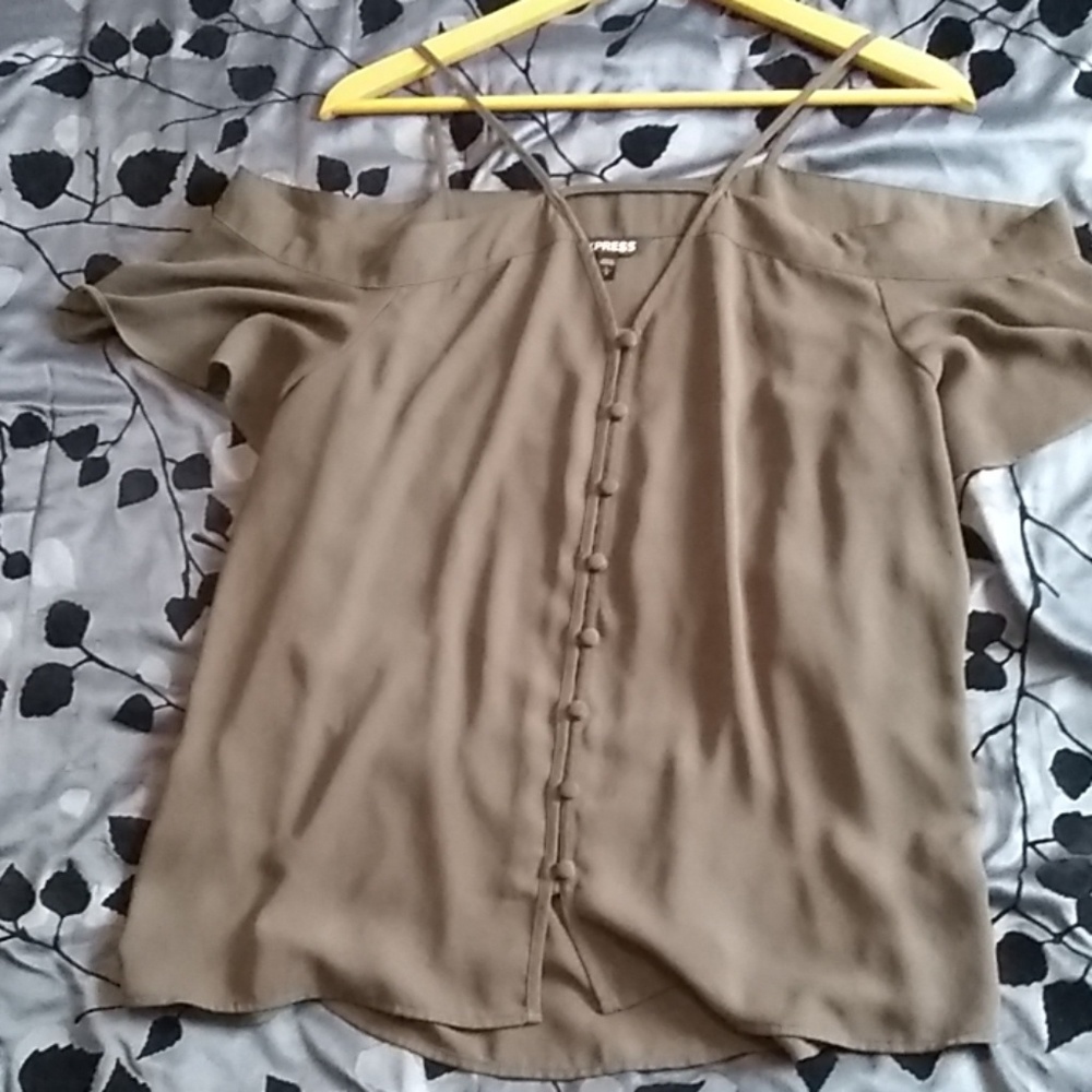 Express Olive top with open shoulder